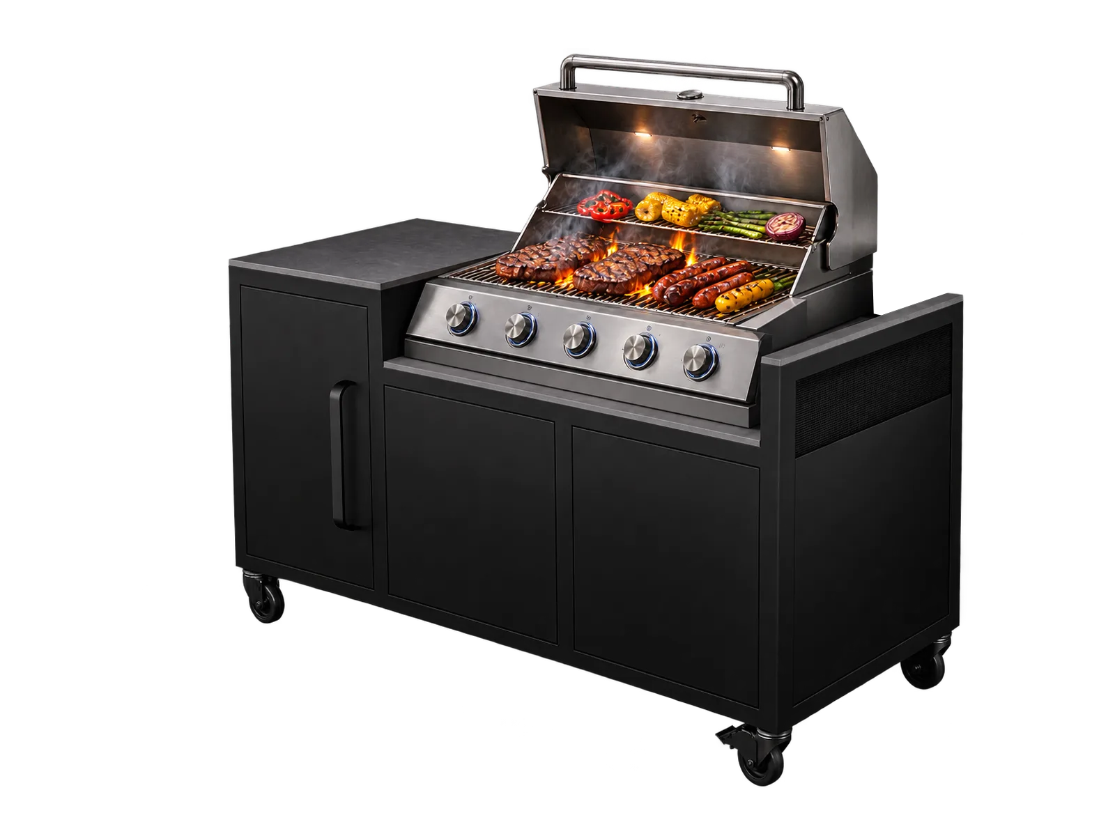 Isla Vantablack Grill para cocina exterior, diseñada para integrar una parrilla a gas de encimera.